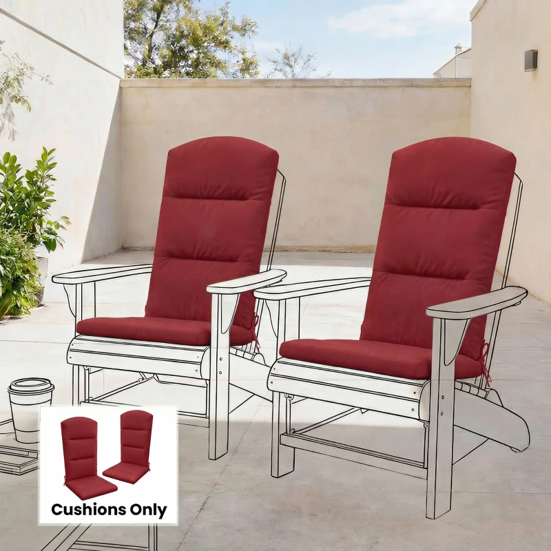 Outsunny Patio Chair Cushions for Adirondack Chair Replacement Cushions with Back and Ties, Set of 2,  Wine Red