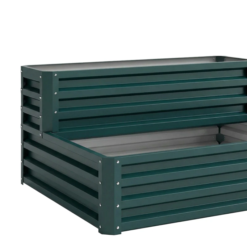 Outsunny 2 Tier Galvanized Raised Garden Bed, Steel Planter Box for Vegetables, Flowers, Herbs, 47" x 40" x 23", Green