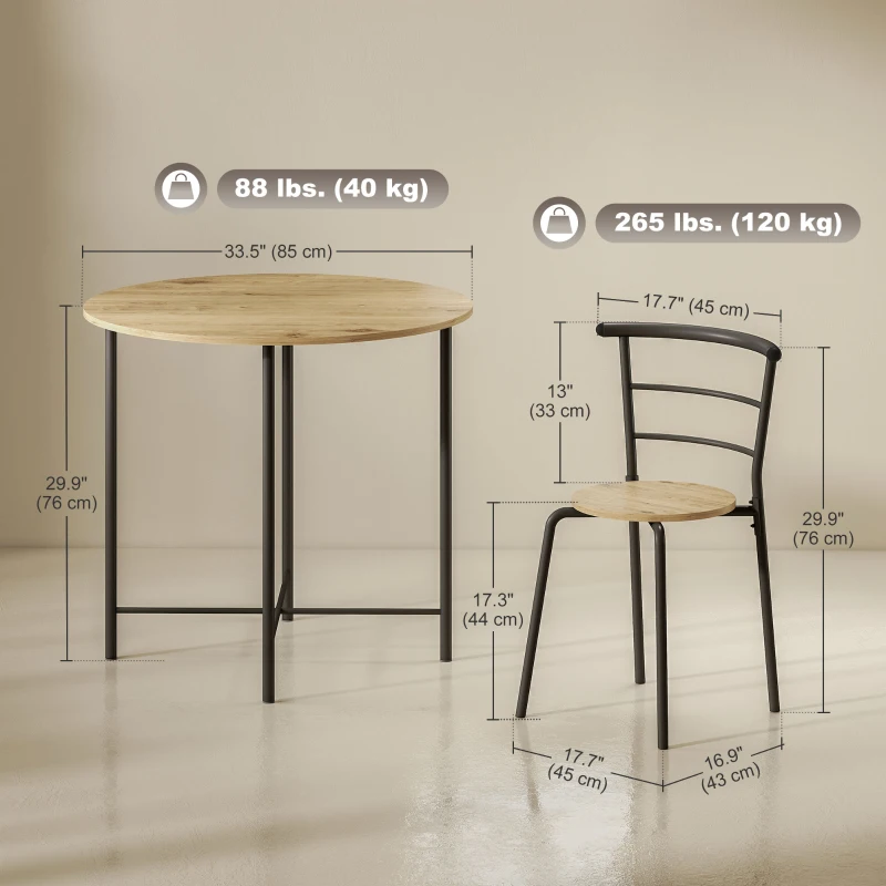 HOMCOM 5 Piece Dining Table Set, Space Saving Round Dining Set for 4 with Metal Frame for Small Spaces, Natural