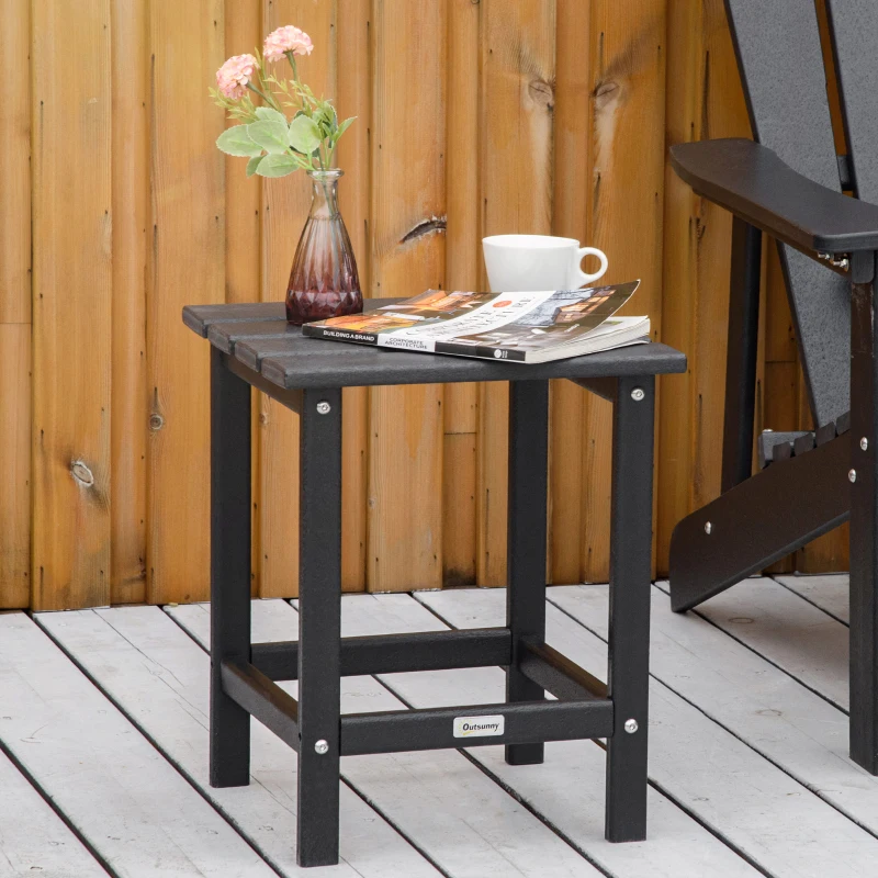 Outsunny Patio Side Table, 15" Square Outdoor End Table, HDPE Plastic Tea Table for Adirondack Chair, Backyard or Lawn, Black