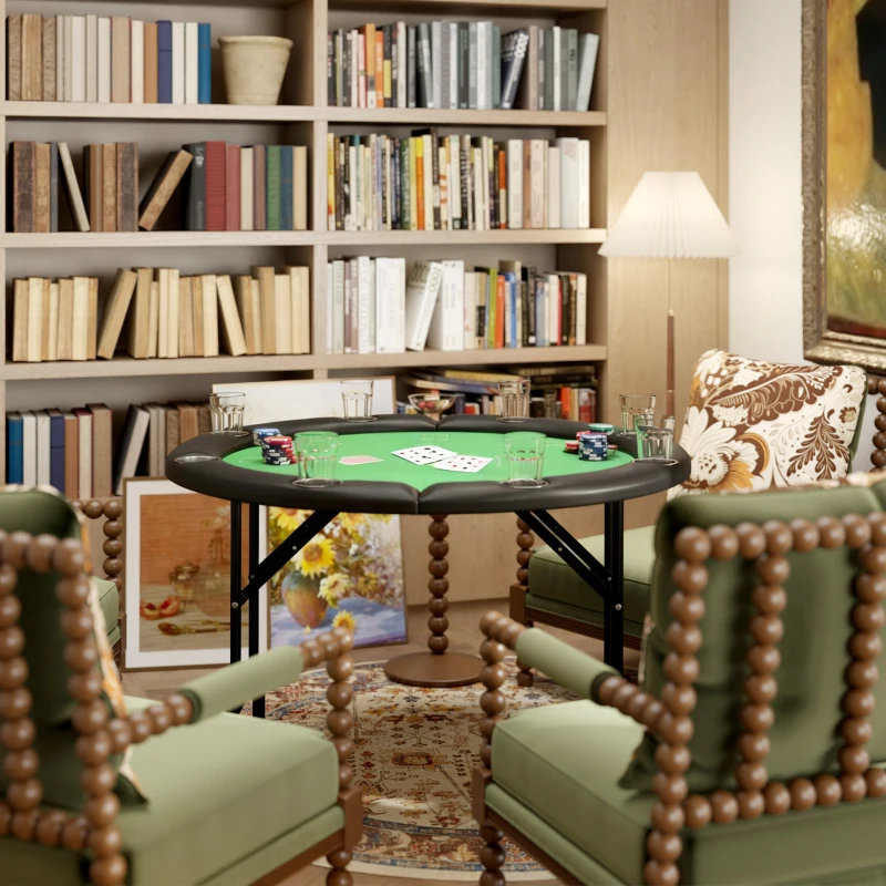 Soozier Poker Table Foldable 47" Round Casino Folding Game Table for 8 Players with Cup Holders, Green
