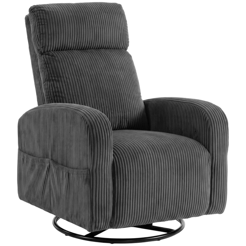HOMCOM 360° Swivel Accent Chair, Modern Armchair with Thick Backrest & Cushion, Corduroy Upholstered, Dark Grey