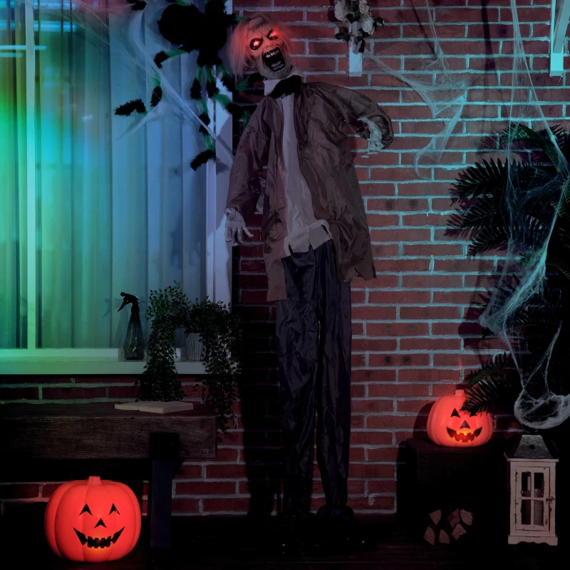 Outsunny 72" Life Size Outdoor Halloween Decorations Zombie, Animated Prop Animatronic Decor with Sound and Motion Activated, Light Up Eyes, Howling Sound