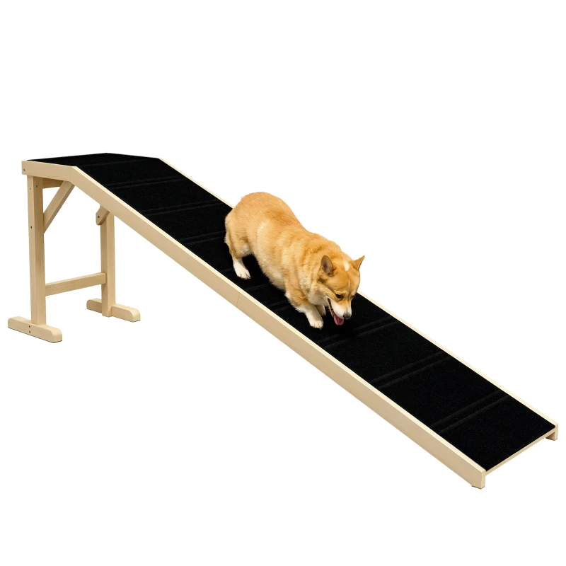 PawHut Pet Ramp Bed Steps for Dogs Cats Non-slip Carpet 74"L x 16"W x 25"H Natural