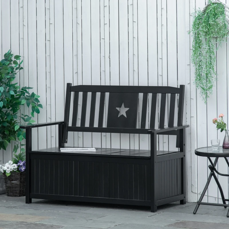 Outsunny Outdoor Storage Bench, 43 Gallon Deck Box with Armrests, Outdoor Storage Box for Patio Furniture Cushions and Garden Tools, Black