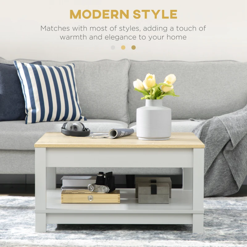 HOMCOM Square Coffee Table with Storage for Living Room, Natural/Gray
