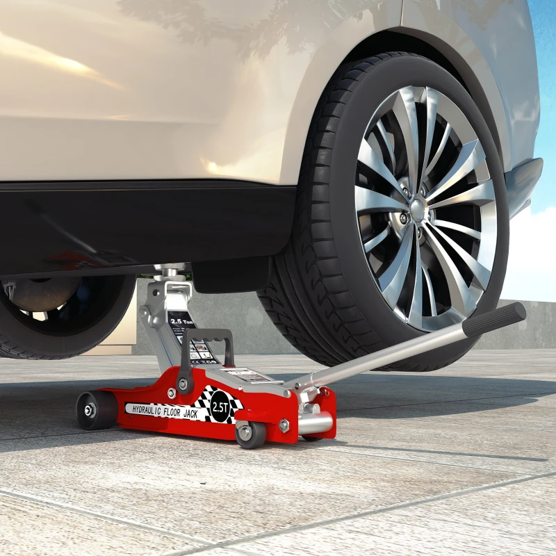 HOMCOM Low Profile Car Jack, Hydraulic Racing Floor Jack, 3.1"-14.1" Lifting Range, 2.5 Ton (5,000 lb) Capacity, Red and Silver