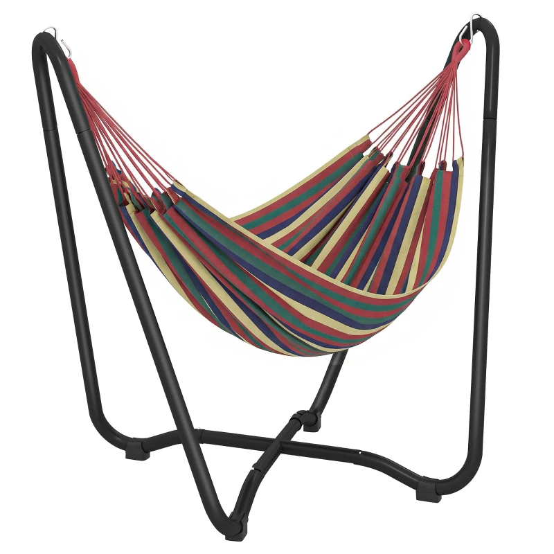 Outsunny Patio Hammock with Stand, Fabric Outdoor Hammock Bed with Stand for Beach, Yard, Bedroom, Indoor, Outdoor, Muti-Colored