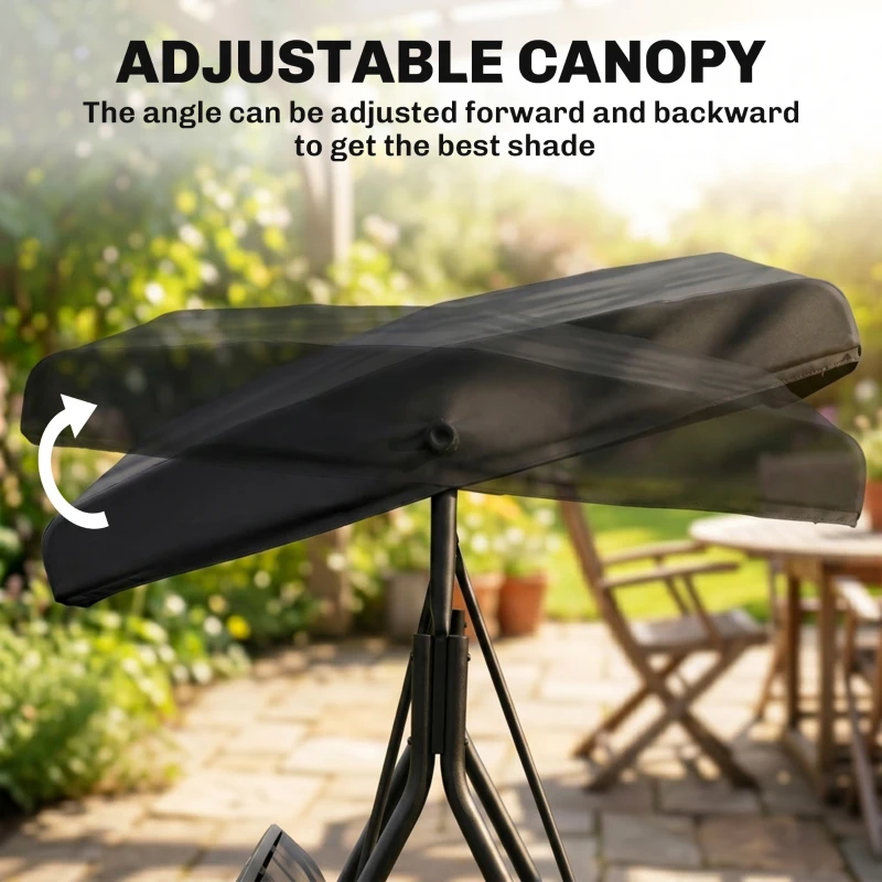 Outsunny 3-Seater Swing Chair Covered Garden Hammock A-Frame Outdoor Porch Glider Sling Seat with Adjustable Canopy Cover, Black