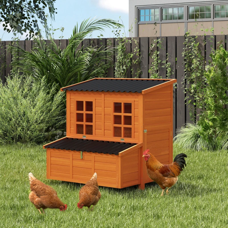 PawHut Wooden Chicken Coop with Nesting Box, Pull-Out Tray, Waterproof Roof, 39" Chicken House for 2-4 Chickens, Rabbits