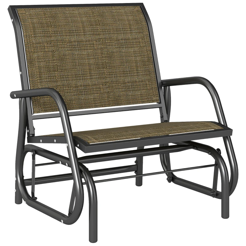 Outsunny Patio Glider Outdoor Glider Chair with Breathable Mesh Seat & Backrest, Armrests and Metal Frame, Light Mixed Brown