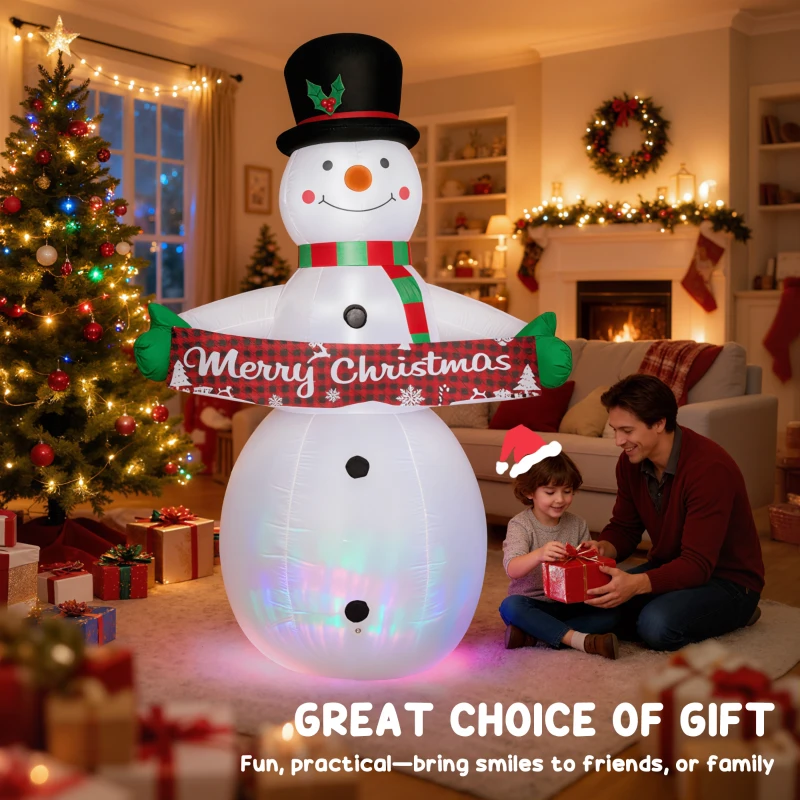Outsunny 7FT Christmas Inflatables Snowman with Motion-Activated Music and Projector LED Light, Blow Up Inflatable Decoration