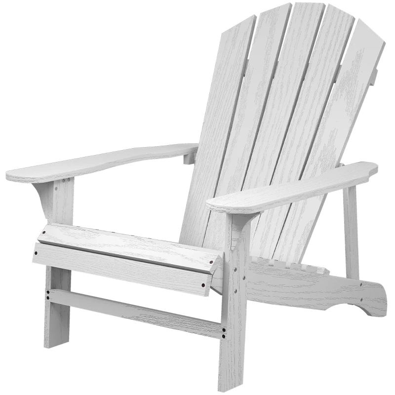 Outsunny Wood Adirondack Chair, Outdoor Patio Muskoka Chair with Slatted Design for Deck, Garden, Backyard, Fire Pit, White