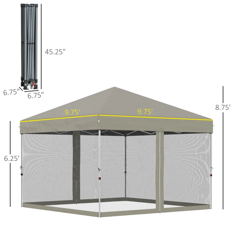 Outsunny 10' x 10' Pop Up Canopy Tent, Tents for Parties with Wheeled Carry Bag, Screen House Room, Height Adjustable Portable Gazebo, for Outdoor, Garden, Patio, Beige