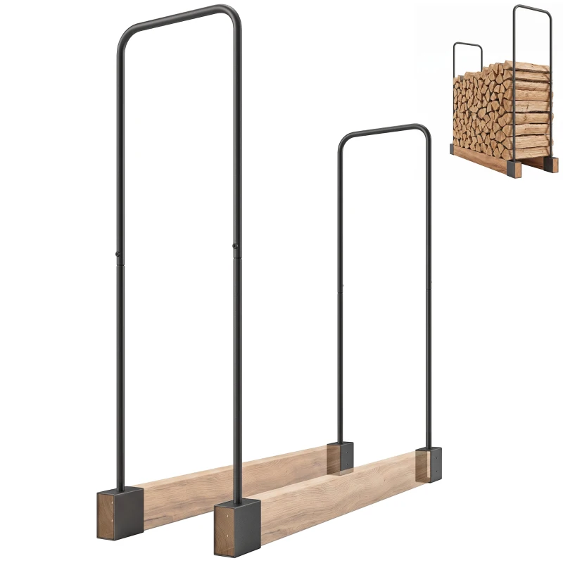 Outsunny DIY Firewood Rack with Customisable Width, Heavy Duty Steel Log Store Indoors, Log Storage Bracket Holder, Black