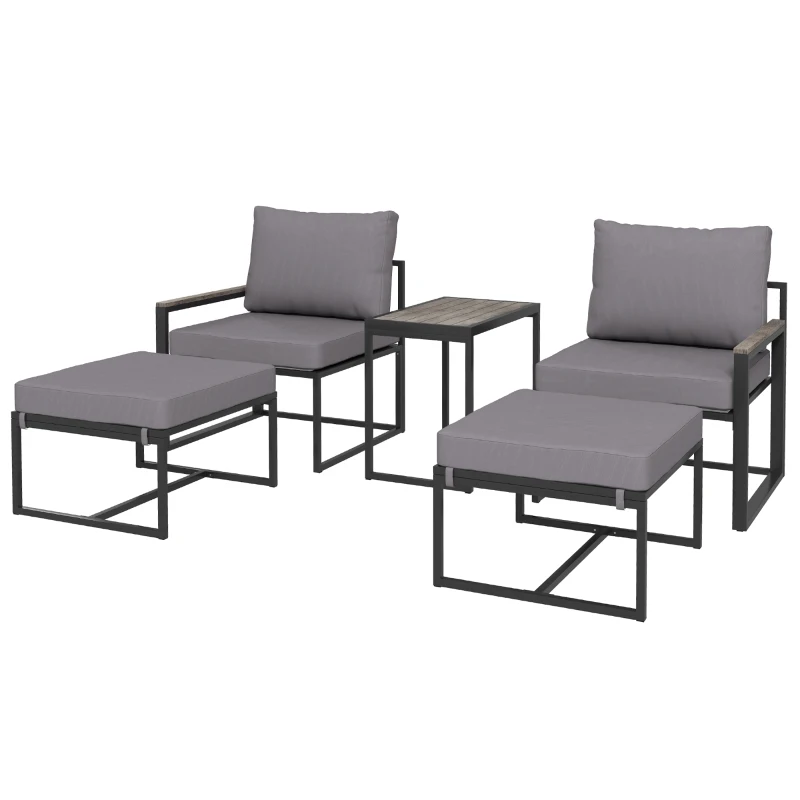 Outsunny 5 Pieces Outdoor Patio Furniture Set with Ottomans, Cushions, Small Patio Sofa Set for Garden, Backyard, Poolside, Grey
