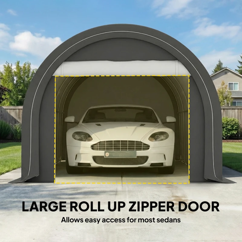 Outsunny 10' x 16' Carport, Heavy Duty Portable Garage Storage Tent with Large Zippered Door, Anti-UV PE Canopy Cover, Gray