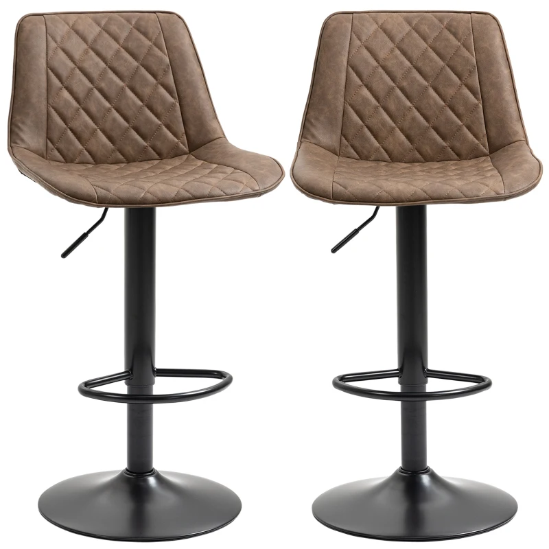 HOMCOM Bar Stools Set of 2, Swivel Counter Height Barstools with Back, Footrest, Adjustable Height, Dark Brown