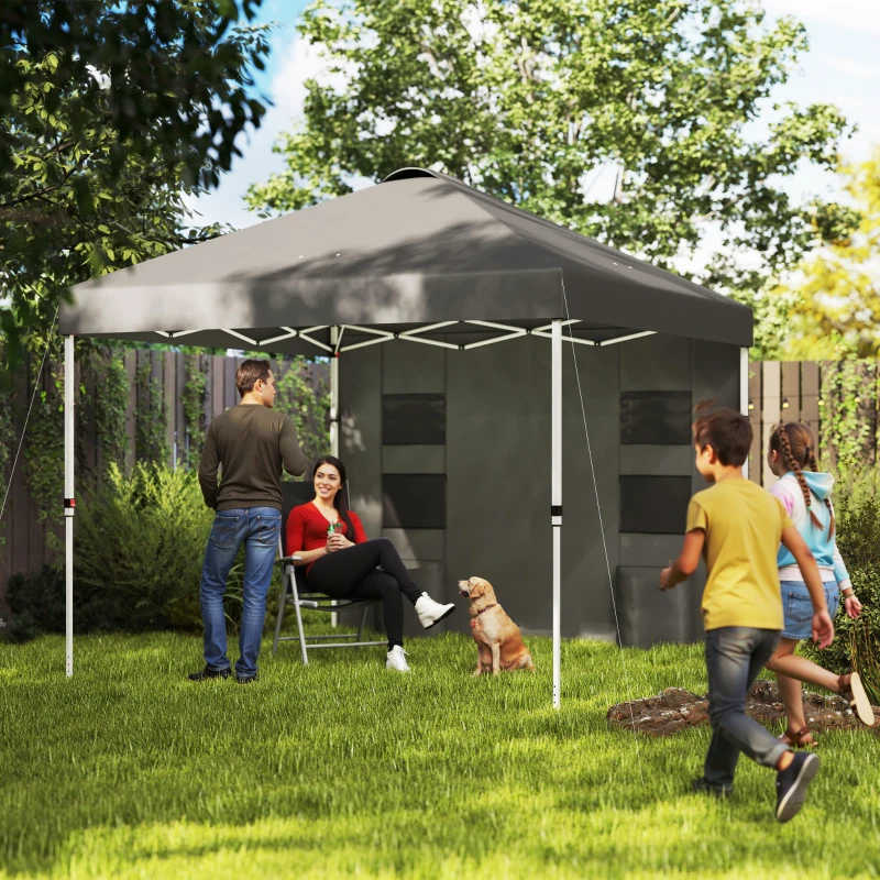 Outsunny 10' x 10' Pop Up Canopy Tent w/ Sidewall, UPF50+ Height Adjustable Instant Sun Shelter w/ Storage Pockets, Dark Gray