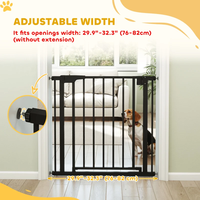 PawHut Baby Gate, Pet Safety Gate Pressure Fit, 30"-32" Wide with Two-Way Open, Auto-Close for Stair, Doorways, Hallways, Black