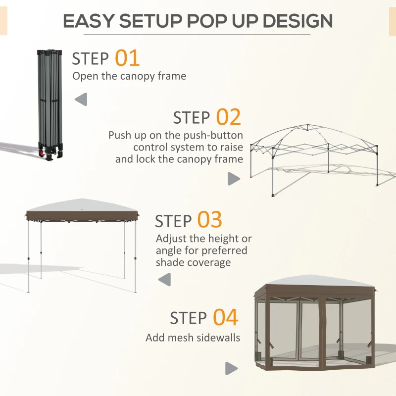 Outsunny 10' x 10' Pop Up Canopy Tent with Netting, Instant Sun Shelter, Tents for Parties, Height Adjustable