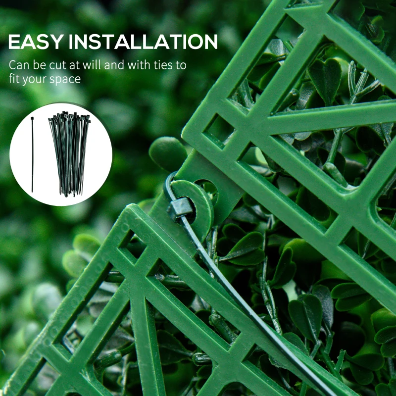 Outsunny 12 PCS Artificial Boxwood Panels Topiary Wall Greenery Backdrop, Privacy Hedge Screen 4 Layer Roll, Dark Green