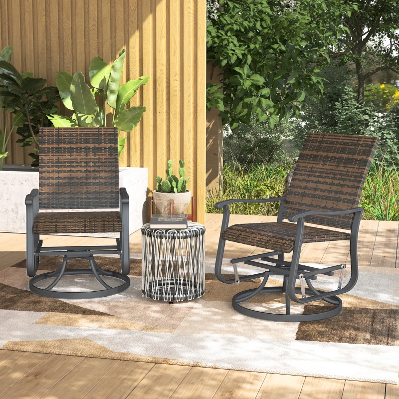 Outsunny Wicker Rattan Swivel Patio Glider Chair Set of 2, Outdoor Glider Chair with Steel Frame, High Back, Brown