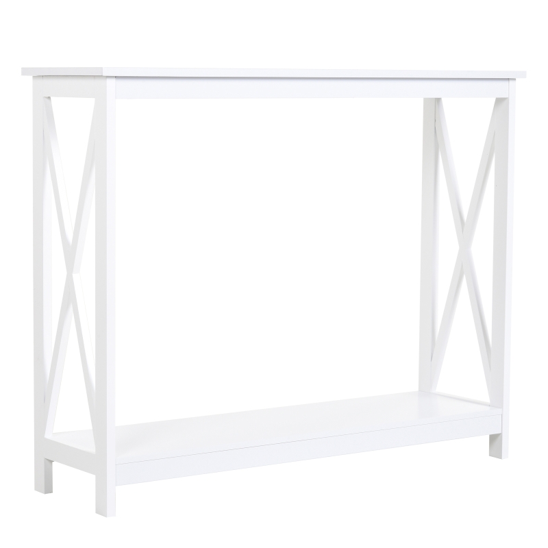HOMCOM 40" Console Table, 2 Tier X-Design Narrow Entryway Table with Storage Shelf for Behind Couch, Living Room, Hallway, White