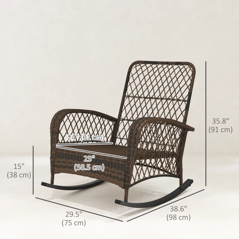 Outsunny Outdoor Wicker Rattan Rocking Chair Patio Rocker with Thick Cushions for Garden Backyard Porch, Black
