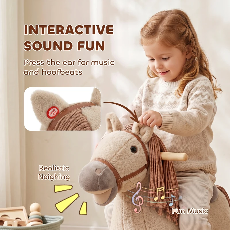 Qaba Baby Rocking Horse for Boys and Girls, Kids Rocking Horse with Realistic Sounds and Anti-Tip limiters