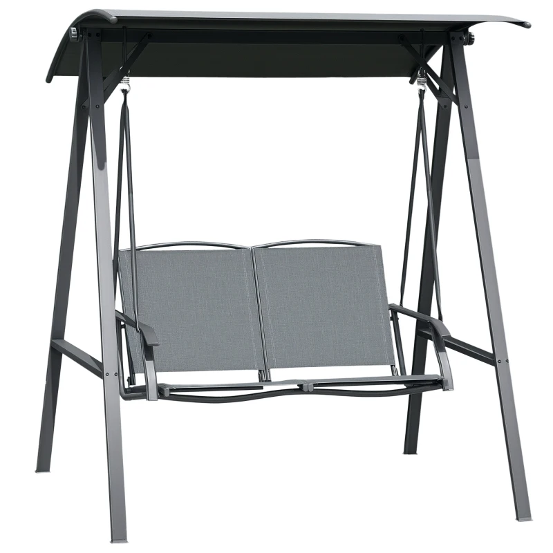 Outsunny 2-Seat Outdoor Porch Swing Patio Swing with Adjustable Canopy, Removable Seat and and Steel Frame for Garden, Poolside