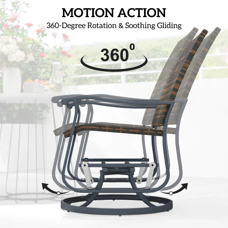 Outsunny Wicker Rattan Swivel Patio Glider Chair Set of 2, Outdoor Glider Chair with Steel Frame, High Back, Brown