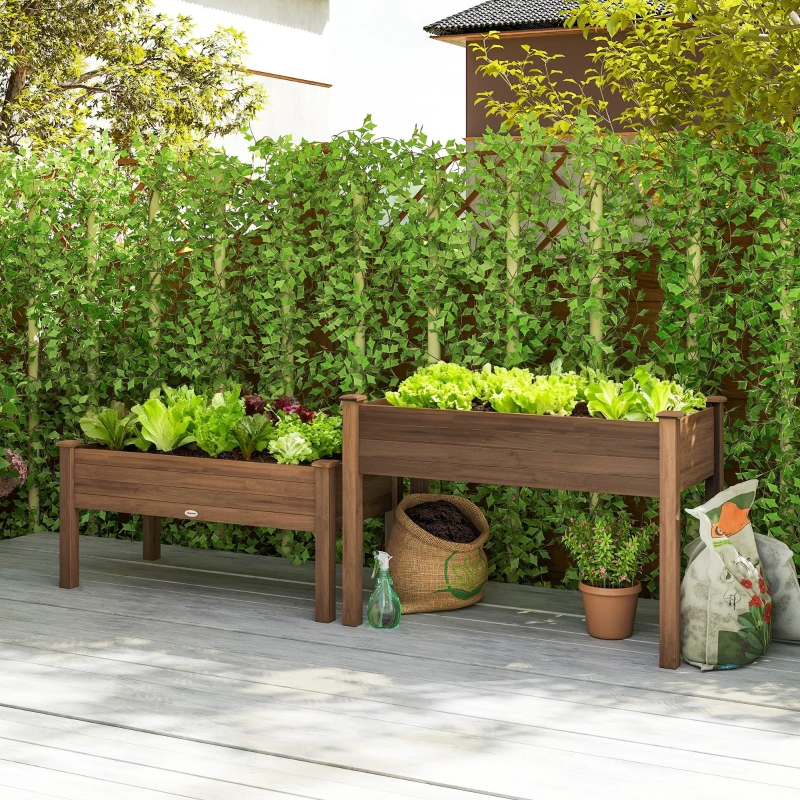 Outsunny 2 Tiers Raised Garden Bed, Wooden Elevated Planter Box with Legs, Gardening Planting Bed, Carbonised