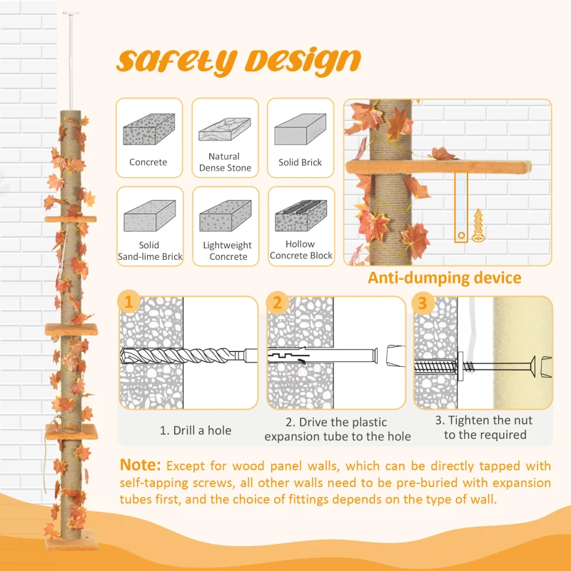 Pawhut Floor to Ceiling Cat Tree with Adjustable Height 80"- 95
