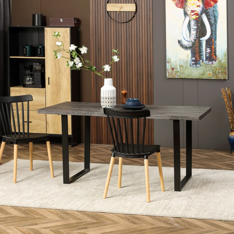 HOMCOM 63" Wavy-Edge Modern Dining Table for 6 People, Wooden Kitchen Table, Metal Legs, Rectangle Dinner Table, Gray