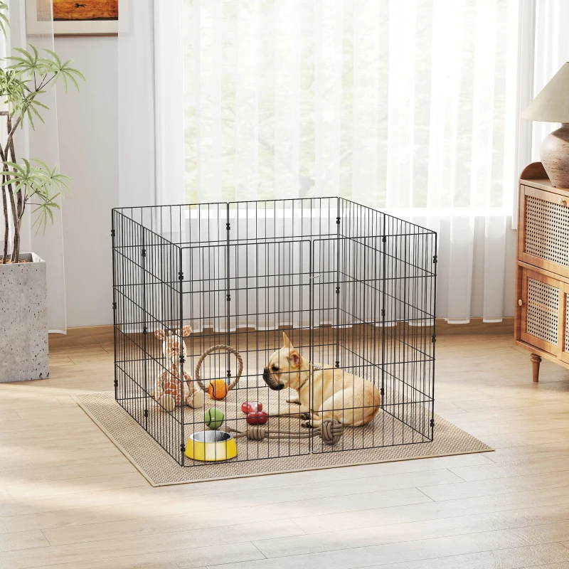 PawHut Foldable Metal Exercise Dog Playpen, Expandable Pet Fence for Small & Medium Dogs, 20" x 32", 8 Panels, Black