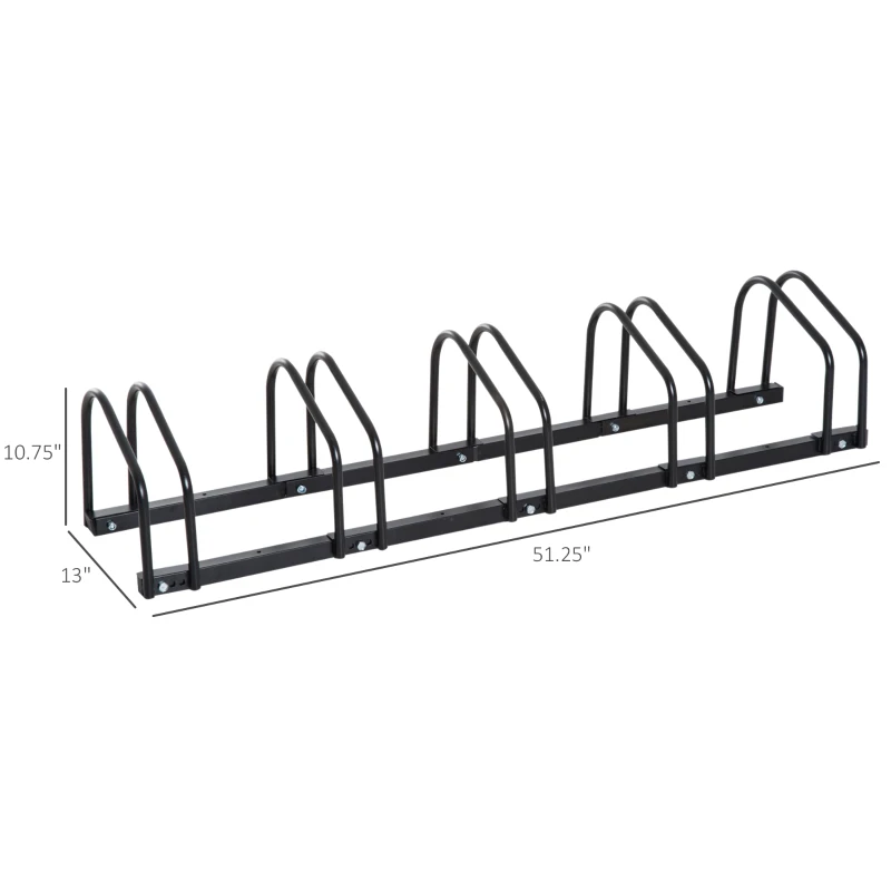 HOMCOM 5-Bike Bicycle Floor Parking Rack Cycling Storage Stand Ground Mount Garage Organizer for Indoor and Outdoor Use Black
