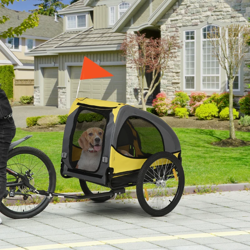 Aosom Dog Bike Trailer, Pet Stroller with Wheels for Medium Dogs, Yellow