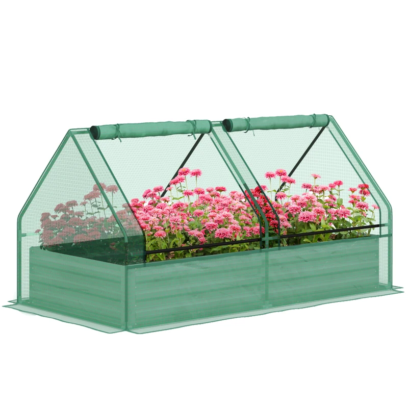 Outsunny 6' x 3' Metal Planter Box with Cover, Raised Garden Bed with Mini Greenhouse for Herbs, Vegetables, Green and Dark Grey