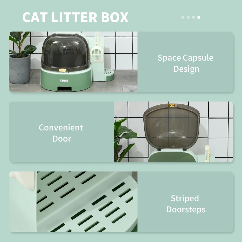 PawHut Cat Litter Box Easy to Clean Open with Scoop, Green