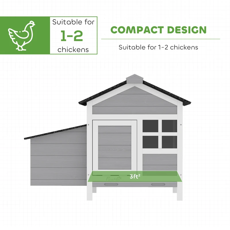 PawHut Wooden Chicken Coop Outdoor with Nesting Box, Pull-Out Metal Tray, for 1-2 Chickens, Rabbits, Ducks, 36" x 25" x 27"