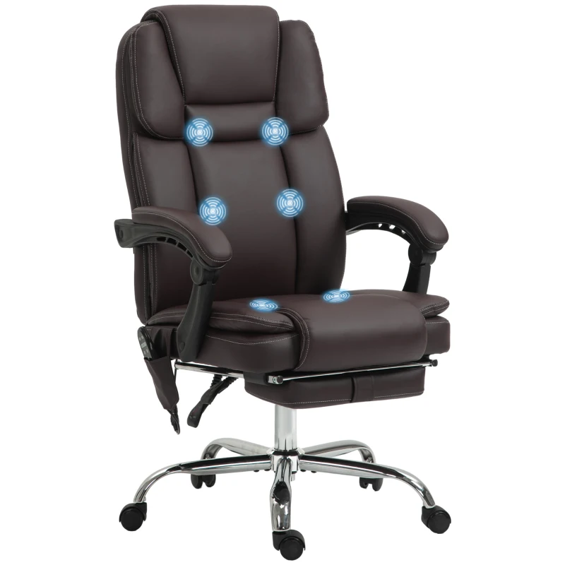 Vinsetto Massage Office Chair, Reclining Executive Office Chair with 6-Point Vibration, Footrest and High Back, Dark Brown