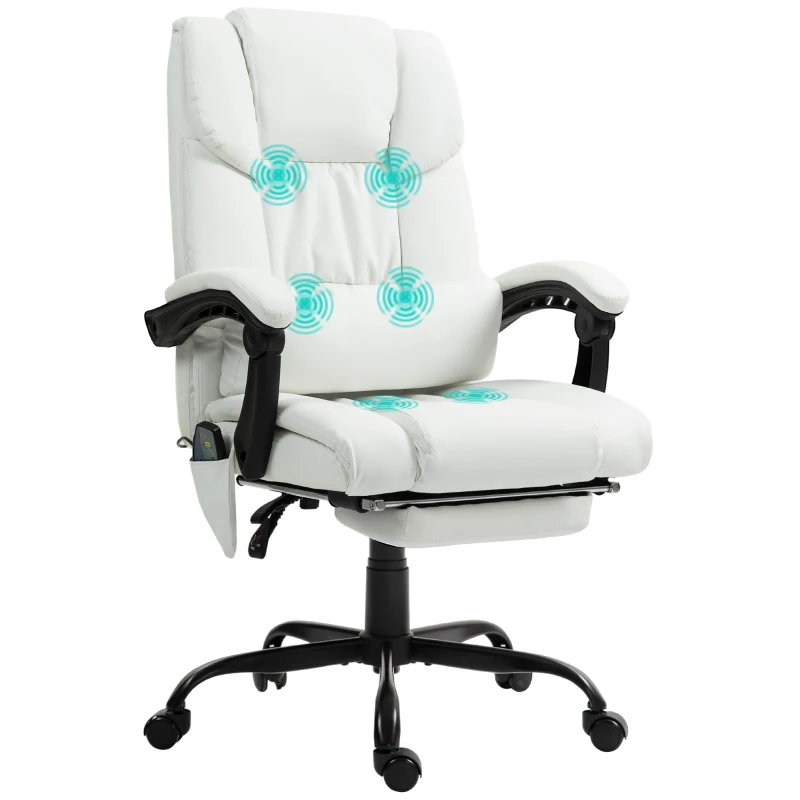 Vinsetto Massage Office Chair with 6 Vibrating Points, High Back Reclining Office Chair with Footrest and Remote, White