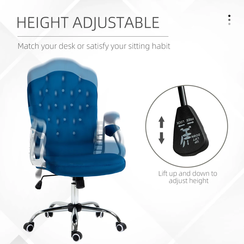 Vinsetto Velvet Office Chair Desk Chair with 360 Degree Swivel Wheels Adjustable Height Tilt Function Blue