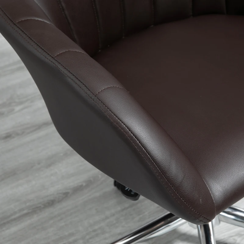 Vinsetto Mid Back Home Office Chair Computer Desk Chair with PU Leather, Adjustable Height, Swivel Wheels for Study, Bedroom, Brown