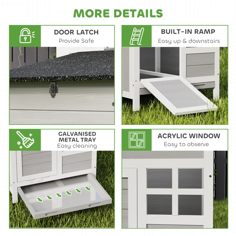 PawHut Wooden Chicken Coop Outdoor with Nesting Box, Pull-Out Metal Tray, for 1-2 Chickens, Rabbits, Ducks, 36" x 25" x 27"