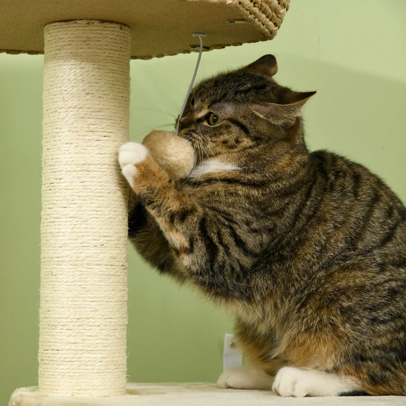 PawHut Cat Tree, 47" Cat Tower for Indoor Cats with Cattail Fluff Cat Condo, Cat Beds, Jumping Platform, Natural