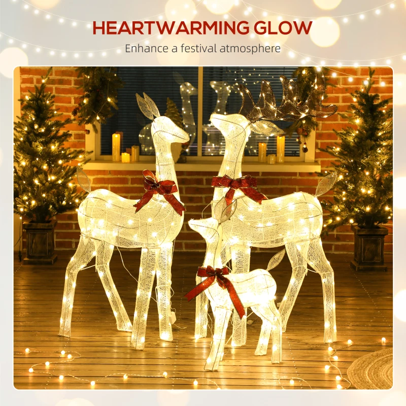 Outsunny 3 Piece Lighted Christmas Reindeer Family, 55" Light Up Deer, Outdoor Holiday Decor with LED Lights, Stakes, Zip Ties
