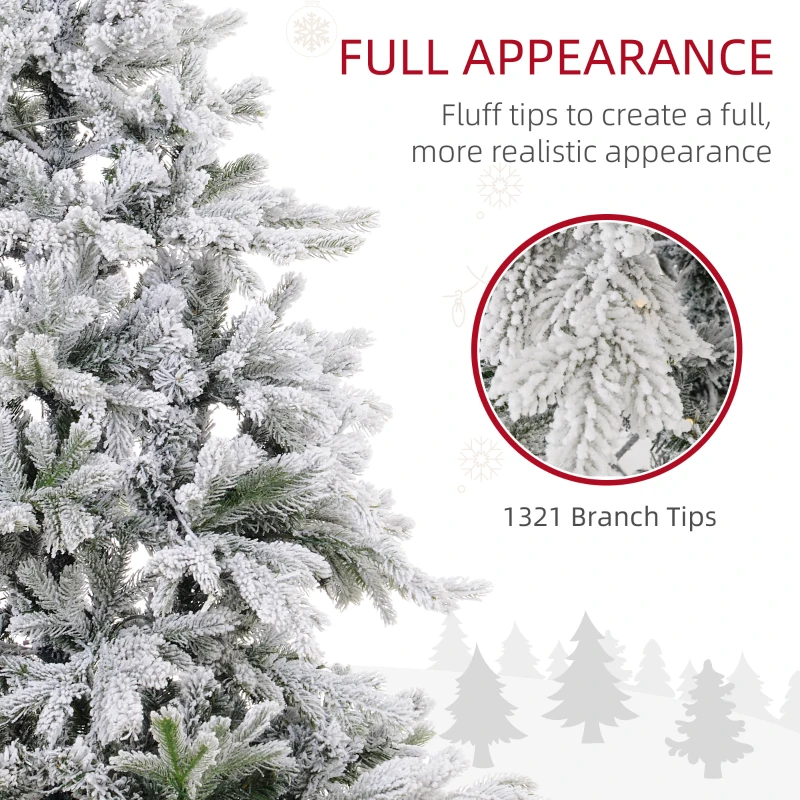 HOMCOM 6ft Artificial Prelit Christmas Tree with Warm White LED Light and Snow Flocked Branches, Metal Base