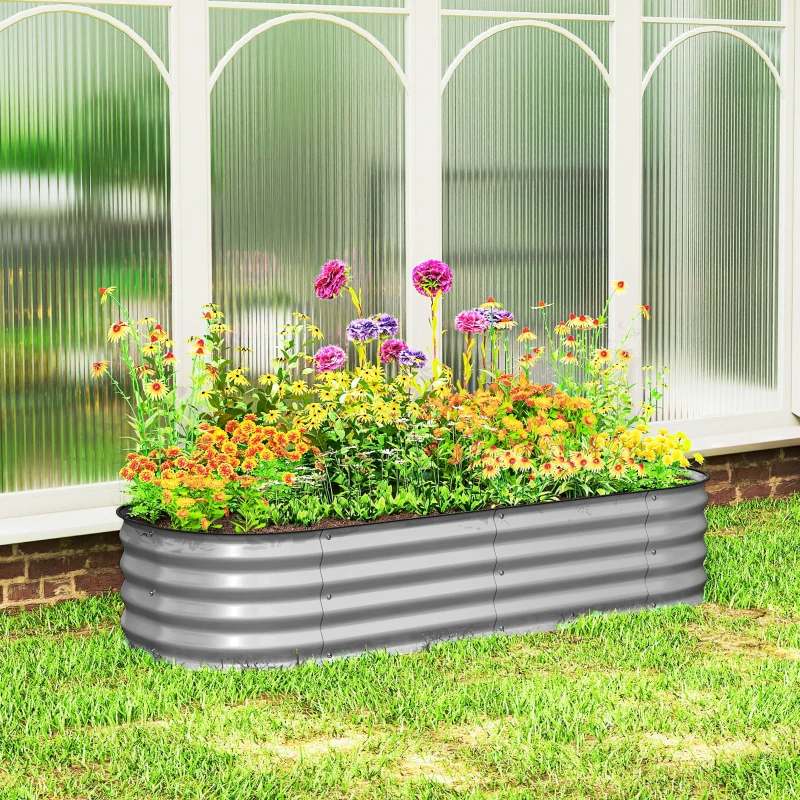 Outsunny 4.9' x 2' x 1' Large Outdoor Planter Box, Galvanized Raised Garden Bed with Metal Plant Stake, Silver